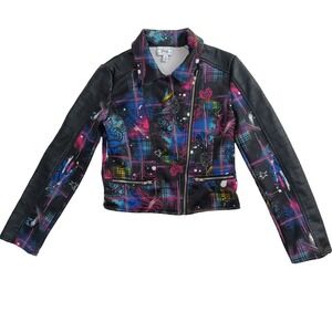 Disney D-Signed Girls Descendent Graffiti Print Faux Leather Moto Jacket– Size S